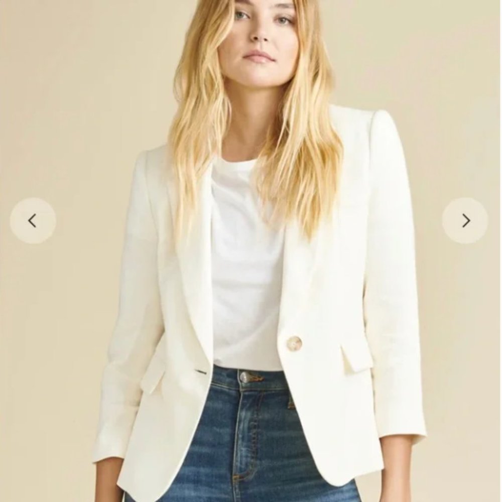 Veronica Beard Schoolboy Linen Dickey Blazer Jacket in White Size 14
